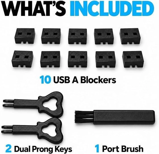 Alt view image 3 of 7 - PortPlugs USB-A Port Blockers, 10 Pack USB Access Security Locks with 2 Dual-Prong Removal Keys - Black