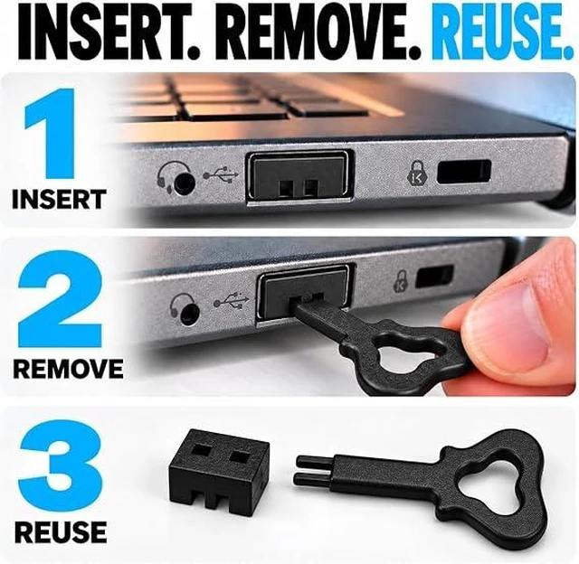 Alt view image 2 of 7 - PortPlugs USB-A Port Blockers, 10 Pack USB Access Security Locks with 2 Dual-Prong Removal Keys - Black