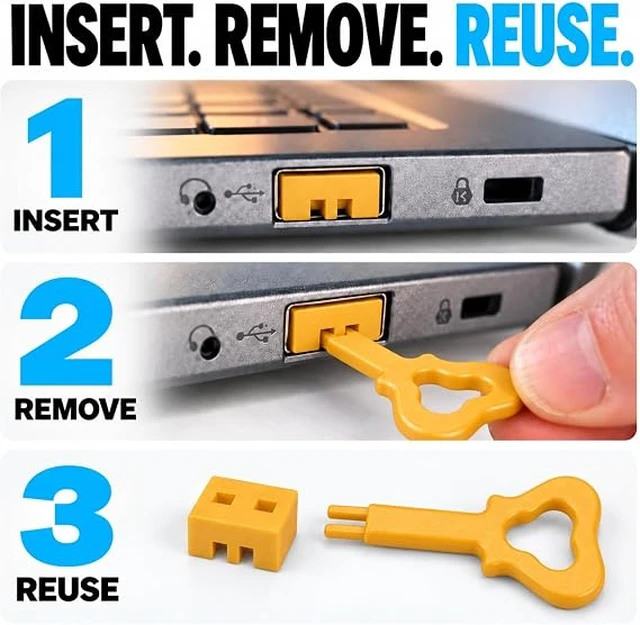 Alt view image 6 of 7 - PortPlugs USB-A Port Blockers 10 Pack, USB Access Control with 2 Dual-Prong Keys - Yellow
