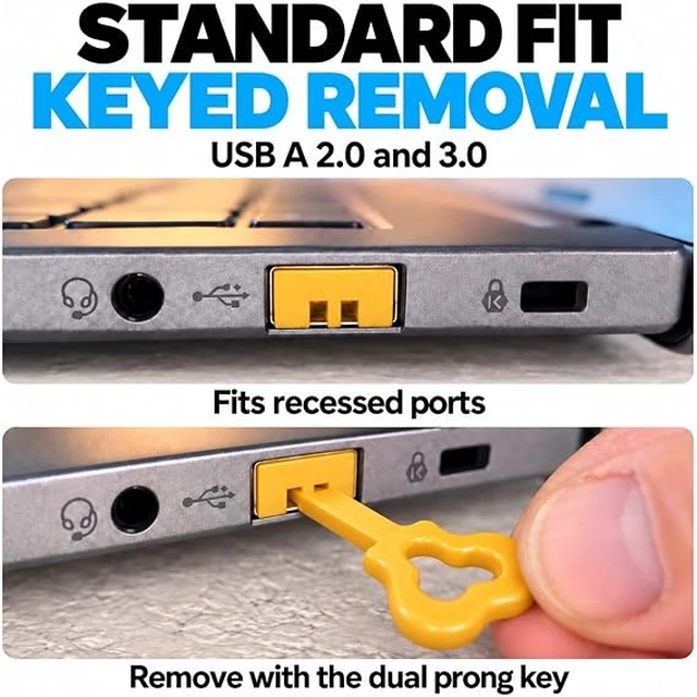 Alt view image 2 of 7 - PortPlugs USB-A Port Blockers 10 Pack, USB Access Control with 2 Dual-Prong Keys - Yellow