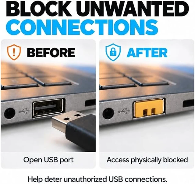 Alt view image 5 of 7 - PortPlugs USB-A Port Blockers 10 Pack, USB Access Control with 2 Dual-Prong Keys - Yellow