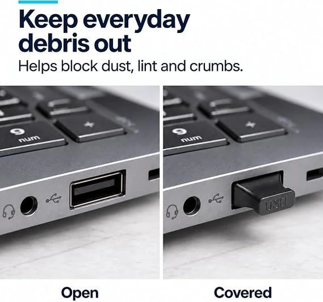Alt view image 3 of 7 - PortPlugs USB-A Dust Plugs, 50 Pack Black Port Covers with Easy-Grip Tabs - Snug Fit and Easy Removal