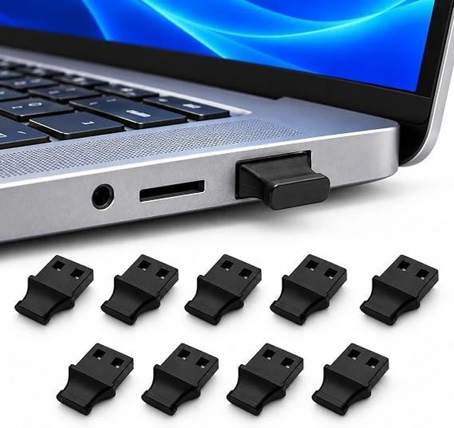 Main image of PortPlugs USB-A Dust Plugs, 10 Pack Black Port Covers with Easy-Grip Tabs, Snug Fit and Easy Removal