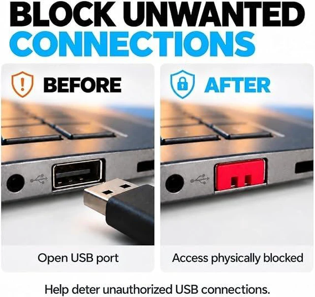 Alt view image 2 of 7 - PortPlugs USB-A Port Blockers, 10 Pack Security Locks with 2 Dual-Prong Removal Keys - Red