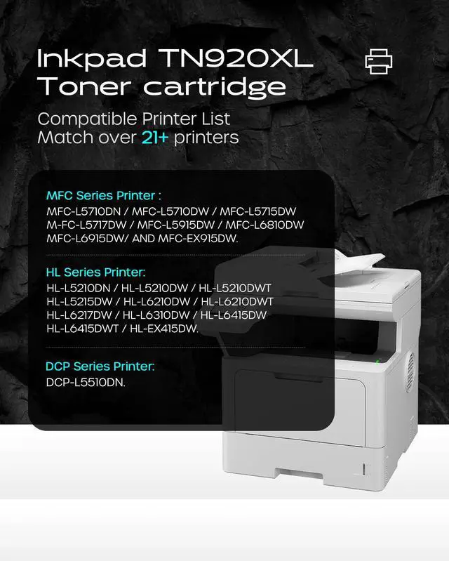 Alt view image 4 of 7 - TN920XL Toner Cartridge Replacement for Brother HL-L6210DW (4 Black) | TN920XL 4-pack high yield black toner with chip. Up to 6,000 pages each. Compatible with HL-L5210DN, MFC-L5710DN