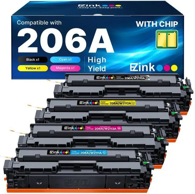 Main image of 206A Toner Cartridges 4 Pack for HP M283fdw M283cdw M255dw | 206A toner cartridges 4 pack with chip for HP Color LaserJet Pro M283fdw M283cdw M283fdn M282nw M255dw and M255nw