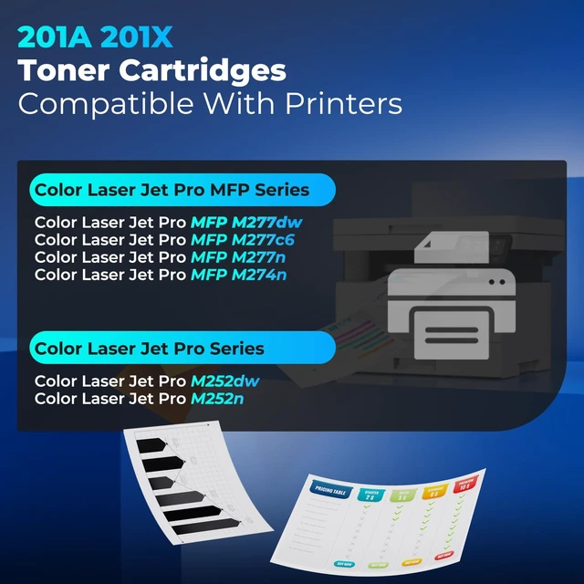 Alt view image 2 of 7 - 201A Toner Cartridges Compatible for HP 201A 201X HP201A for Color Laser Jet Pro MFP M277dw M252dw Toner, Work with Color Laser Jet Pro MFP M277c6 M277n M252n, Black Cyan Magenta Yellow 4 Pack
