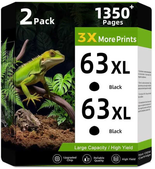 Main image of 63XL 63 Black Ink Cartridge Replacement for HP Ink HP63 XL HP63XL for Envy 4520 4512 4510 Officejet 3830 5255 4655 4650 5258 5200 4652 5252 Deskjet 3630 3632 2132 1112 3631 3633 3634 Printer, 2-Pack