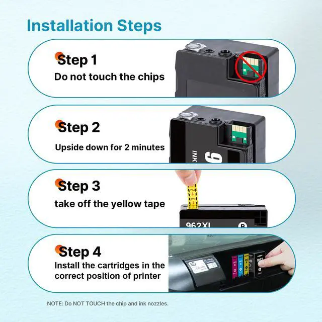 Alt view image 4 of 7 - 962XL Ink Cartridges Combo Pack Black, Cyan, Magenta, Yellow Compatible for HP 962XL Ink Cartridges Work for HP OfficeJet Pro 9018e 9015e 9018 9012e 9015 9010 9018e 9012 9025e Printer, (4-Pack)