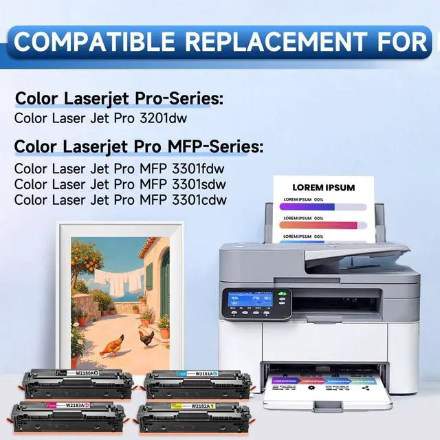Alt view image 2 of 7 - 218A Toner with Chip Compatible for HP 218A Toner Cartridges | 218A 218X Toner Work for Color LaserJet Pro MFP 3301fdw Toner 3301cdw 3201dw 3301sdw (Black Cyan Yellow Magenta)