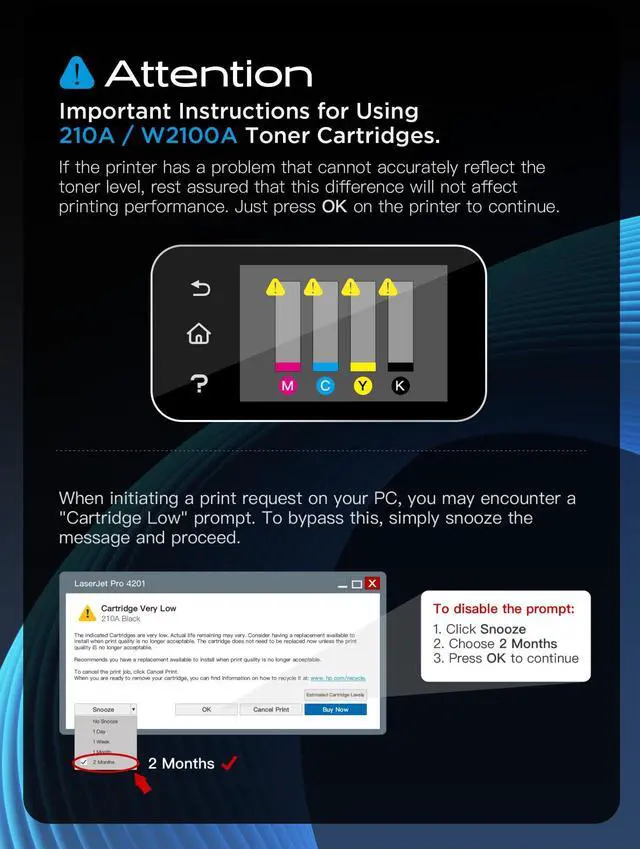 Alt view image 6 of 7 - 210A Toner Cartridges 4 Pack Color Pro MFP 4301fdw Compatible with HP 210A 210X W2100A for Color Pro MFP 4301fdw 4301fdn Pro 4201dw 4201dn Printers (with Chip, Bk/C/M/Y)