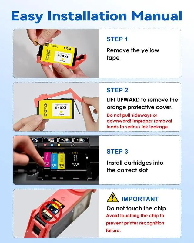 Alt view image 7 of 7 - 910XL Ink Cartridges Combo Pack Replacement for HP 910XL Ink Cartridges | Compatible with HP OfficeJet Pro 8025e 8025 8028e 8028 8035e 8035 OfficeJet 8015e 8022e 8015 8022 Printers (4 Pack)