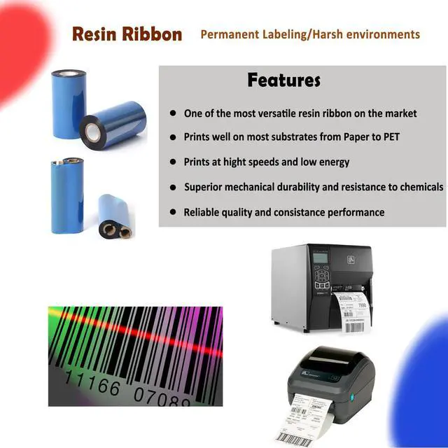Alt view image 2 of 6 - (10 Rolls) 4.33" x 984' Premium Resin Ribbon, 110mm x 300m Black Thermal Transfer Ribbon for Bar-Code Thermal Label Printers from Zebra, TSC, GoDex, Honeywell, Printronix, Citizen...1'' Core