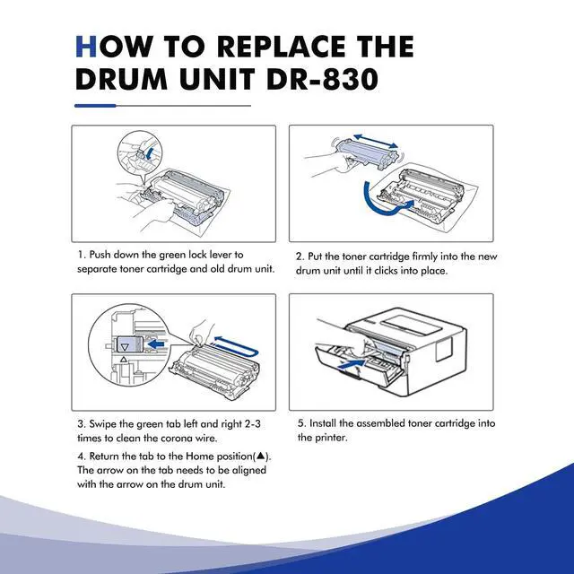 Alt view image 4 of 7 - DR830 Drum Unit DR-830 Black 2-Pack for Brother DR830 HL-L2460DW Printer | Compatible for HL-L2460DW HL-L2405W HL-L2400D HL-L2460DWXL HL-L2865DW HL-L2480DW DCP-L2640DW MFC-L2807DW Printer