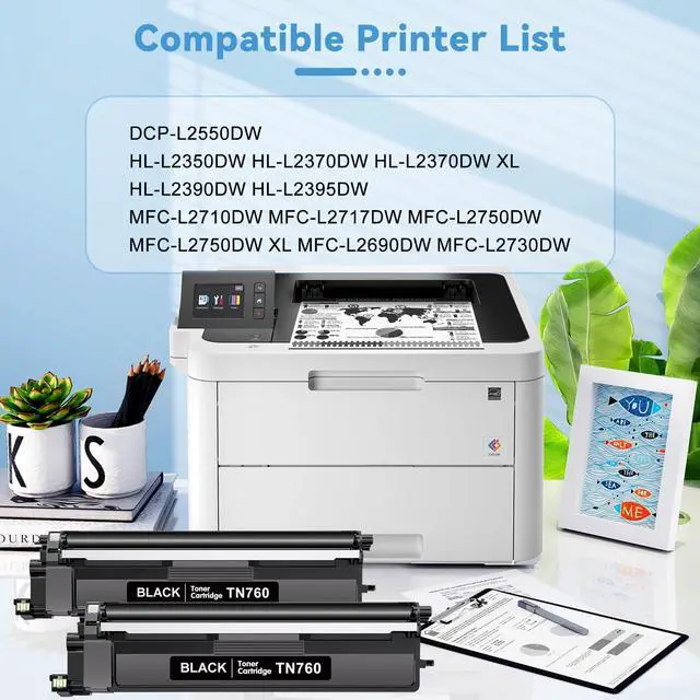 Alt view image 2 of 7 - TN-760 Toner Cartridge Black High Yield 2 Packs Replacement for TN-760 TN760 TN-730 TN730 Cartridges Work with Brother DCP-L2550DW MFC-L2710DW MFC-L2750DW HL-L2350DW HL-L2370DW HL-L2395DW HL-L2390DW