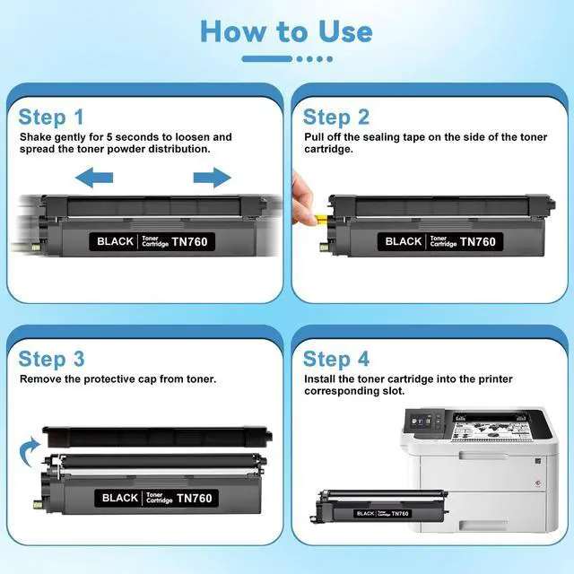 Alt view image 5 of 7 - TN-760 Toner Cartridge Black High Yield 2 Packs Replacement for TN-760 TN760 TN-730 TN730 Cartridges Work with Brother DCP-L2550DW MFC-L2710DW MFC-L2750DW HL-L2350DW HL-L2370DW HL-L2395DW HL-L2390DW