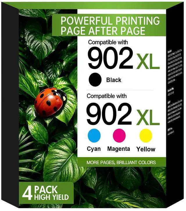 Main image of 902XL 902 Ink Cartridges for HP Printers 6978 6968 Ink Cartridges 4-Pack | Compatible for HP 902XL Black and Color Combo Pack Work for HP902 OfficeJet Pro 6970 6958 6960 6972 6950 6962 Printers
