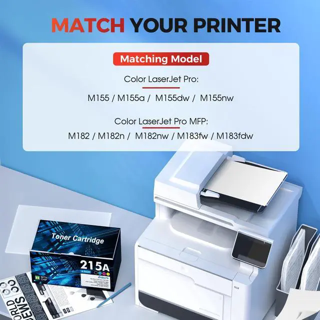 Alt view image 4 of 7 - Compatible for HP 215A Toner Cartridge for HP M182nw 183fw 215a ink 4 Pack | HP215A Work with HP color laser jet pro mfp m182nw ink cartridges M183fw M183fdw M155dw M155nw 215A 215A Ink 4 Pack