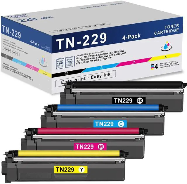 Main image of TN-229 TN229 Toner Cartridge Replacement for Brother TN229 TN229XL HL-L3220CDW HL-L3280CDW HL-L3240CDW MFC-L3780CDW Series, High-Yield TN229 4-Pack (Black, Cyan, Magenta, Yellow)