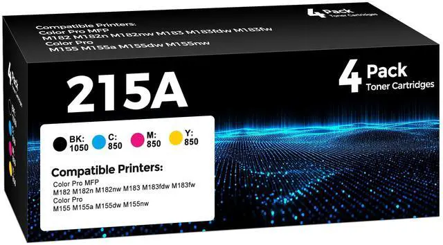 Main image of 215A Toner Cartridges 4 Pack (with Chip) Compatible for HP 215A Toner | Replacement for Color Laserjet Pro MFP M182nw M183fdw M183fw M155dw M155nw Printer (Black/Cyan/Magenta/Yellow)