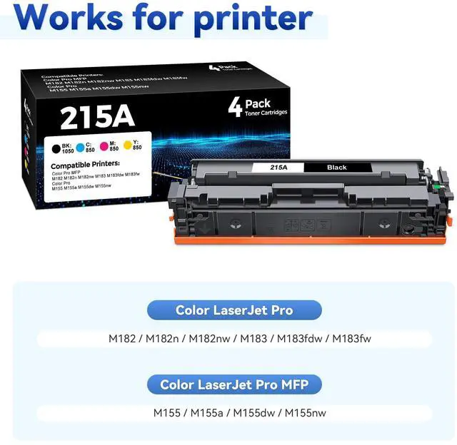 Alt view image 2 of 7 - 215A Toner Cartridges 4 Pack (with Chip) Compatible for HP 215A Toner | Replacement for Color Laserjet Pro MFP M182nw M183fdw M183fw M155dw M155nw Printer (Black/Cyan/Magenta/Yellow)