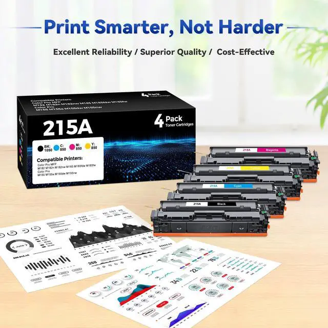Alt view image 4 of 7 - 215A Toner Cartridges 4 Pack (with Chip) Compatible for HP 215A Toner | Replacement for Color Laserjet Pro MFP M182nw M183fdw M183fw M155dw M155nw Printer (Black/Cyan/Magenta/Yellow)
