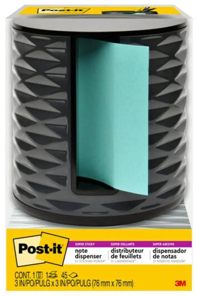 Alt view image 2 of 5 - Note Dispenser, Vertical Design, Pop-Up Notes, Black with Grey Geometric Pattern, 1 Aqua Splash 3 in x 3 in Super Sticky Note Pad (Pack of 6)