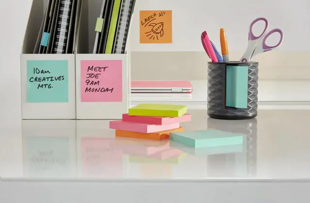Alt view image 5 of 5 - Note Dispenser, Vertical Design, Pop-Up Notes, Black with Grey Geometric Pattern, 1 Aqua Splash 3 in x 3 in Super Sticky Note Pad (Pack of 6)