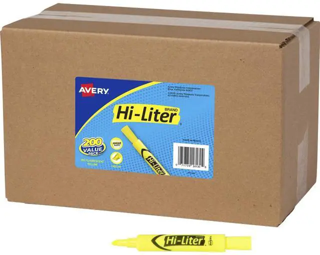Main image of Hi-Liter Value Pack Desk-Style Highlighters, Smear Safe Ink, 200 Fluorescent Yellow Highlighters (24130)