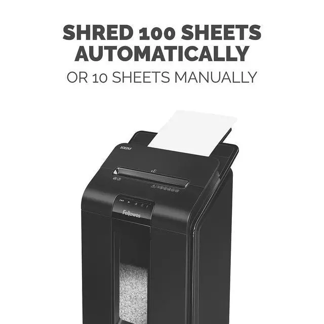 Alt view image 2 of 7 - AutoMax Micro-Cut 100M Commercial Office Auto Feed 2-in-1 Paper Shredder with 100-Sheet Capacity, Black