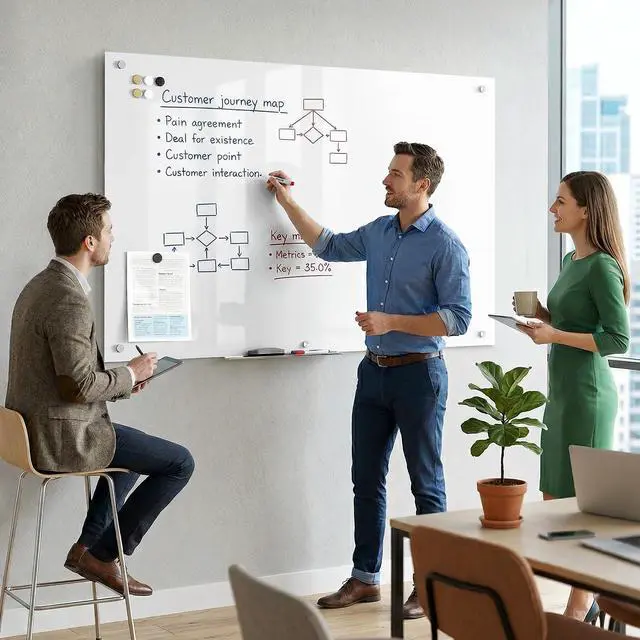 Alt view image 7 of 7 - Large Glass Whiteboard, Enhanced Magnetism Glass Dry Erase Board for Wall, 48" x 36" Pure White Tempered Glass Board, 4' x 3' Big White Board for Home, Office, School
