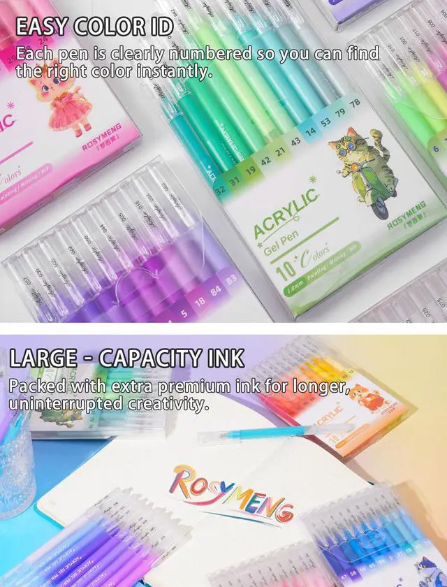Alt view image 5 of 6 - ROSYMENG Acrylic Gel Pens 160 Colors, UltraSmooth 1.0mm Tip with LargeCapacity Ink Pens, MultiSurface Coloring Pens for Journaling, Adults Coloring Books, Rock Painting, School and Art Supplies