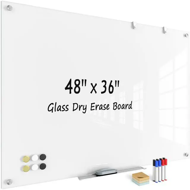 Main image of Large Glass Whiteboard, Enhanced Magnetism Glass Dry Erase Board for Wall, 48" x 36" Pure White Tempered Glass Board, 4' x 3' Big White Board for Home, Office, School
