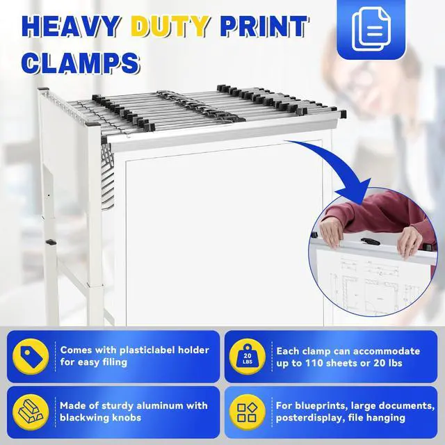 Alt view image 3 of 7 - Blueprint Hanging Clamps 30 Inch 6Pack, Aluminum Blueprint Holder | Print Rack Adjustable with Wing Knob Nuts, Binding Strips Storage for Construction Paper Poster Maps Plans Drawings Arts