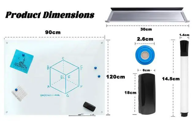Alt view image 3 of 7 - Magnetic Glass Whiteboard with Eraser 48" x 36" Frameless Tempered Glass Dry Erase Board with Marker Tray for Office, Wall Mounted Writing Board (White)