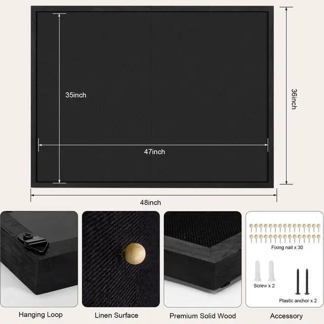 Alt view image 2 of 7 - Large Bulletin Board, Cork Boards for Walls with Frame, Pin Display Board Vision Board for Home School Office Decor(Black)