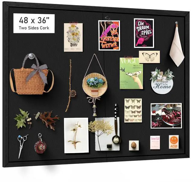 Main image of Large Bulletin Board, Cork Boards for Walls with Frame, Pin Display Board Vision Board for Home School Office Decor(Black)