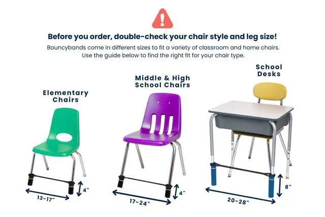 Alt view image 7 of 7 - Bouncyband Original for Student Desks Desk Bands for 20 to 28 Wide Desk Legs with 1.5 Diameter Support Pipes Silent Sensory Tool Increases Focus & Relieves Stress