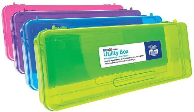 Main image of Bright Color Ruler-Length Pencil Box, 12-Case | 13 3/8 x 5 3/8 x 2 1/2 in, snap-latch lid for long supplies