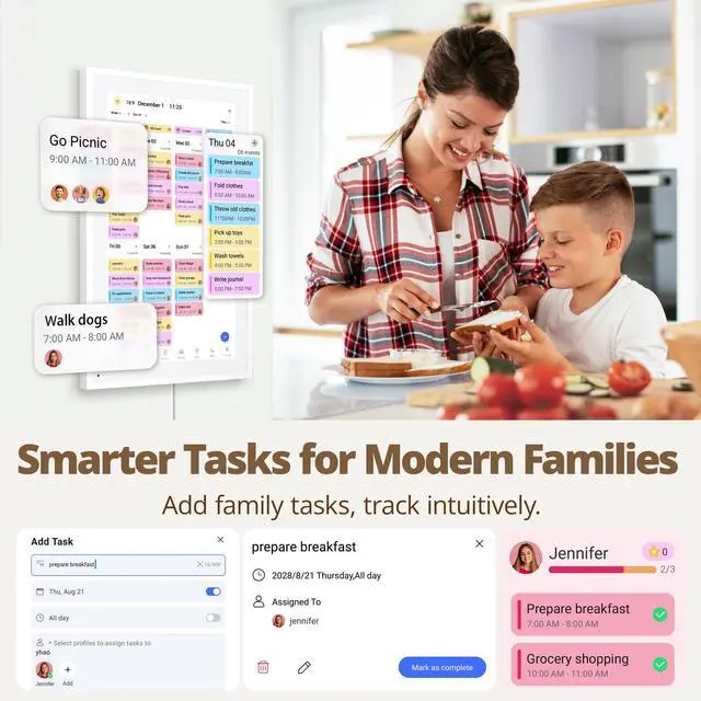 Alt view image 3 of 7 - Digital Calendar 15.6" Chore Chart 1080P Full HD Interactive Touchscreen, Smart Family Planner, Hearth Display Digital Wall & Desk Mountable for Seamless Scheduling