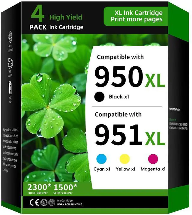 Main image of 950XL/951XL Ink Cartridge 4-Pack Replacement for HP 950 and 951 Combo Pack Compatible with HP OfficeJet Pro 8600 8610 8615 8620 8625 8100 8660 276DW 251DW Printer Ink(4PK Black Cyan Magenta Yellow)