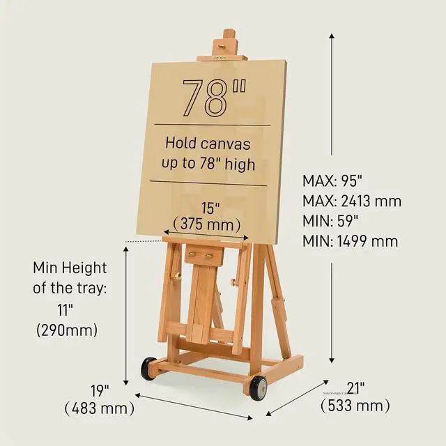 Alt view image 2 of 7 - Artist Easel for Painting: Solid Beech Wood Art Easel Stand with Upgrade Hardware-H Frame Hold 2 Canvases up to 78"- Floor Painting Easel for Adults with Wheels