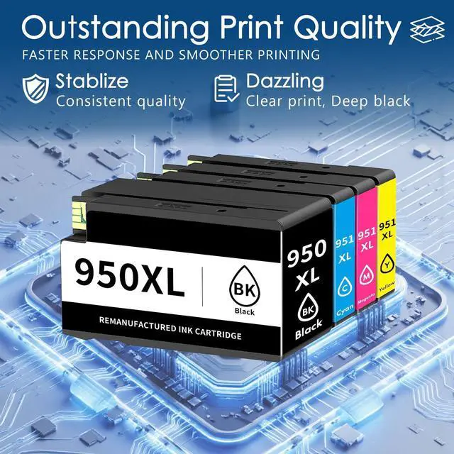 Alt view image 5 of 7 - 950XL/951XL Ink Cartridge 4-Pack Replacement for HP 950 and 951 Combo Pack Compatible with HP OfficeJet Pro 8600 8610 8615 8620 8625 8100 8660 276DW 251DW Printer Ink(4PK Black Cyan Magenta Yellow)