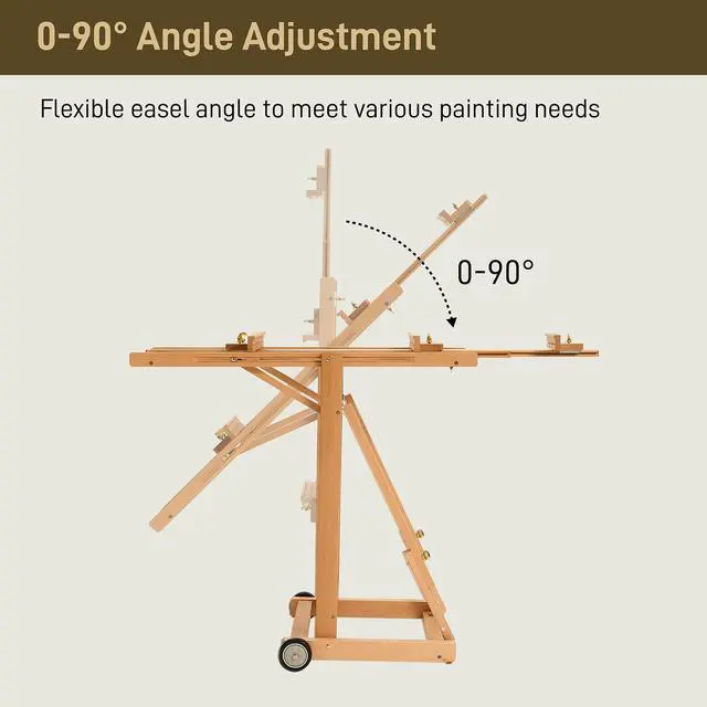 Alt view image 4 of 7 - Artist Easel for Painting: Solid Beech Wood Art Easel Stand with Upgrade Hardware-H Frame Hold 2 Canvases up to 78"- Floor Painting Easel for Adults with Wheels