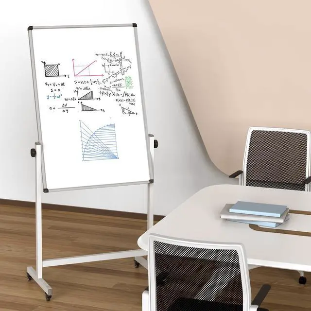 Alt view image 4 of 6 - 44x26 Rolling Whiteboard on Wheels, Height Adjustable Dry Erase Board | Double Sided Magnetic Surface, Height Adjustable, 360° Rotation, Aluminum Frame, Locking Casters for Home, Office and School