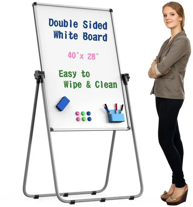 Main image of 40x28 Whiteboard Easel, Height Adjustable Magnetic Dry Erase Board | Double Sided Magnetic Surface, 40-71 in Height, 360° Rotation, Foldable Aluminum Frame for Home, Office, School and Meetings