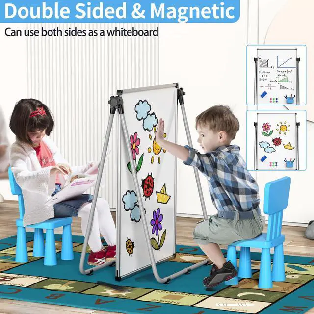 Alt view image 2 of 6 - 40x28 Whiteboard Easel, Height Adjustable Magnetic Dry Erase Board | Double Sided Magnetic Surface, 40-71 in Height, 360° Rotation, Foldable Aluminum Frame for Home, Office, School and Meetings