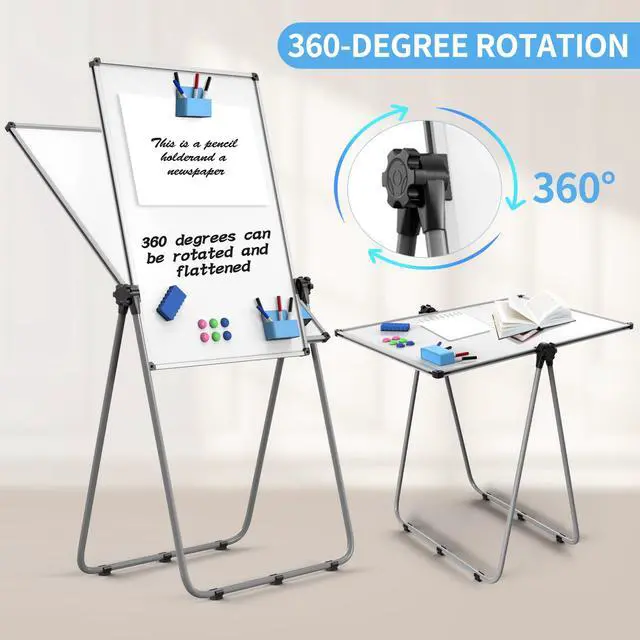 Alt view image 5 of 6 - 40x28 Whiteboard Easel, Height Adjustable Magnetic Dry Erase Board | Double Sided Magnetic Surface, 40-71 in Height, 360° Rotation, Foldable Aluminum Frame for Home, Office, School and Meetings