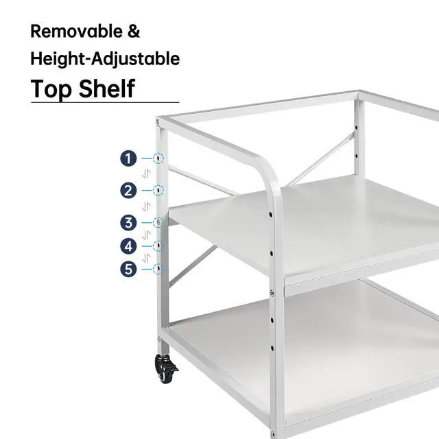 Alt view image 3 of 7 - 20 Inches Deep Large Printer Stand, 2 Tier Under Desk Printer Table with Height Adjustable Shelf, Rolling Printer Cart with Wheels for Home Office Storage - White