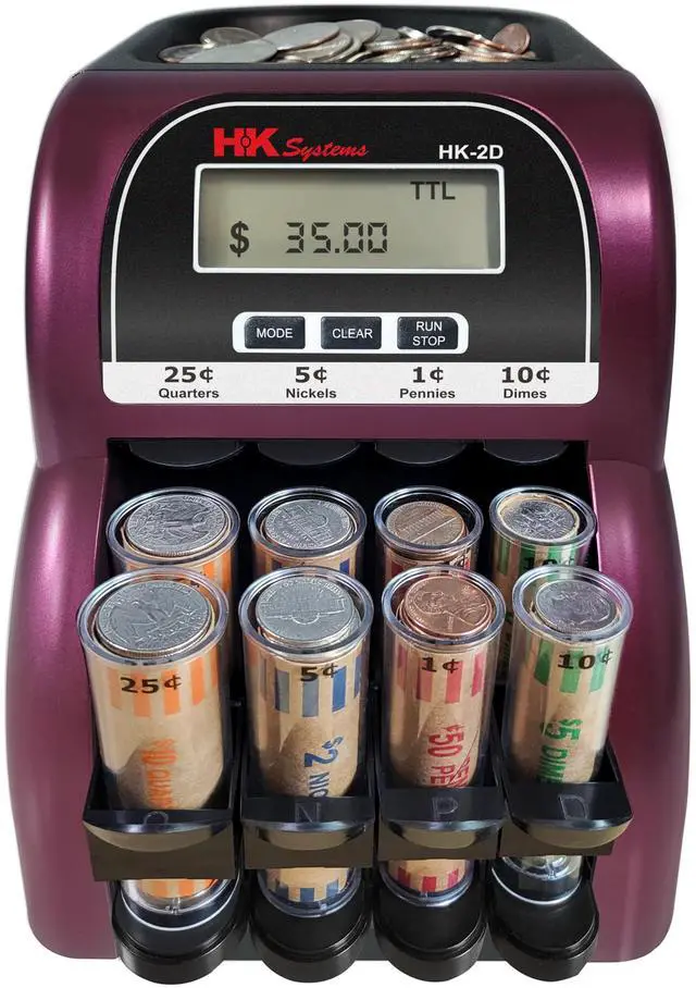 Main image of HK-2D, Digital USD Coin Counter and Sorter with LCD Display, Sorts 260 Coins Per Minute into Coin Wrappers, 2 Row Coin Wrapper Tubes Included
